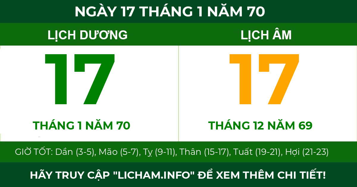 lịch âm ngày 17 tháng 1 năm 70