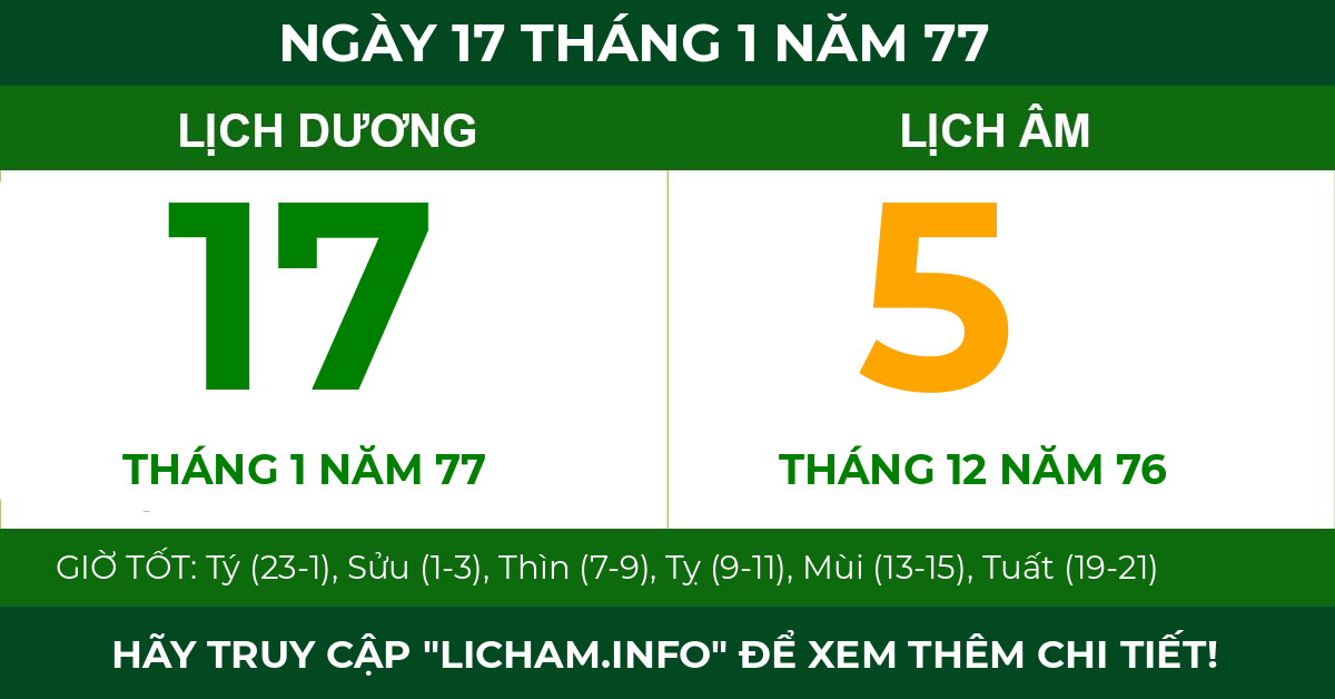 lịch âm ngày 17 tháng 1 năm 77