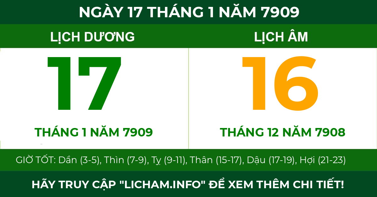 lịch âm ngày 17 tháng 1 năm 7909