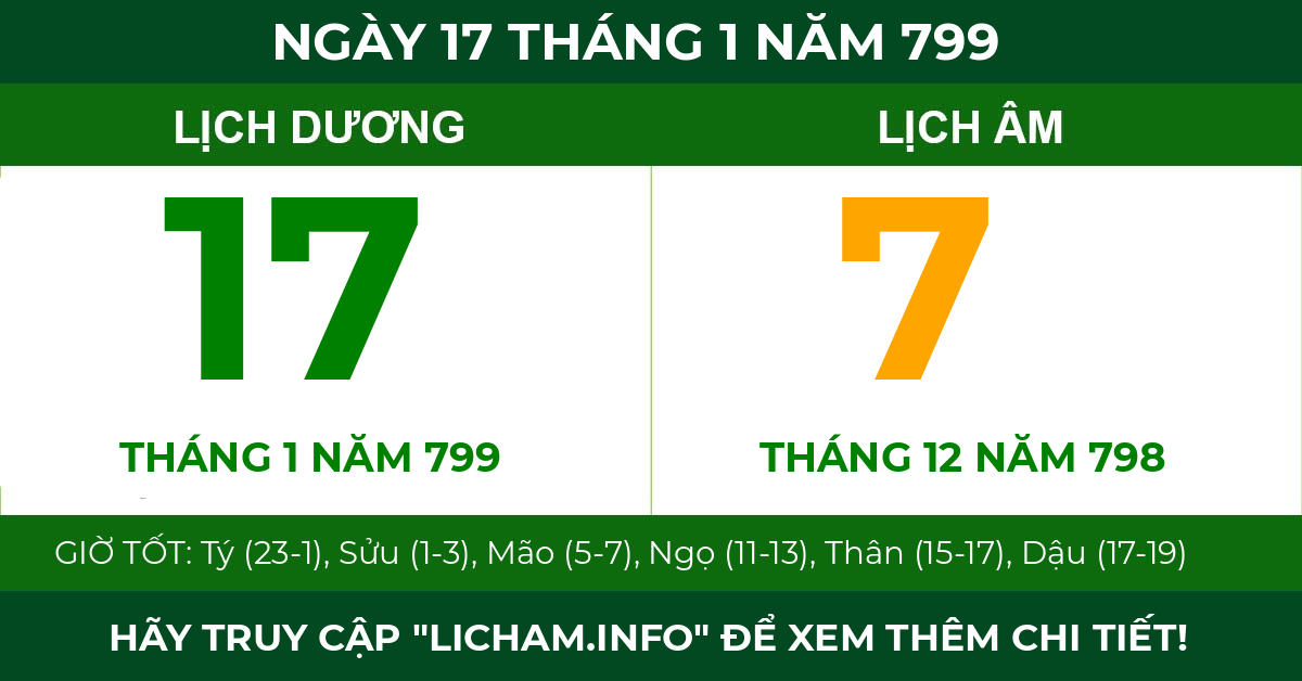lịch âm ngày 17 tháng 1 năm 799