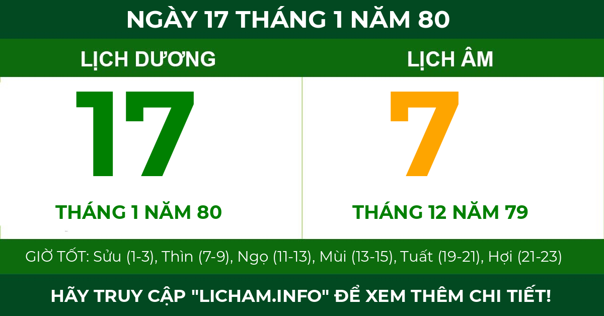 lịch âm ngày 17 tháng 1 năm 80