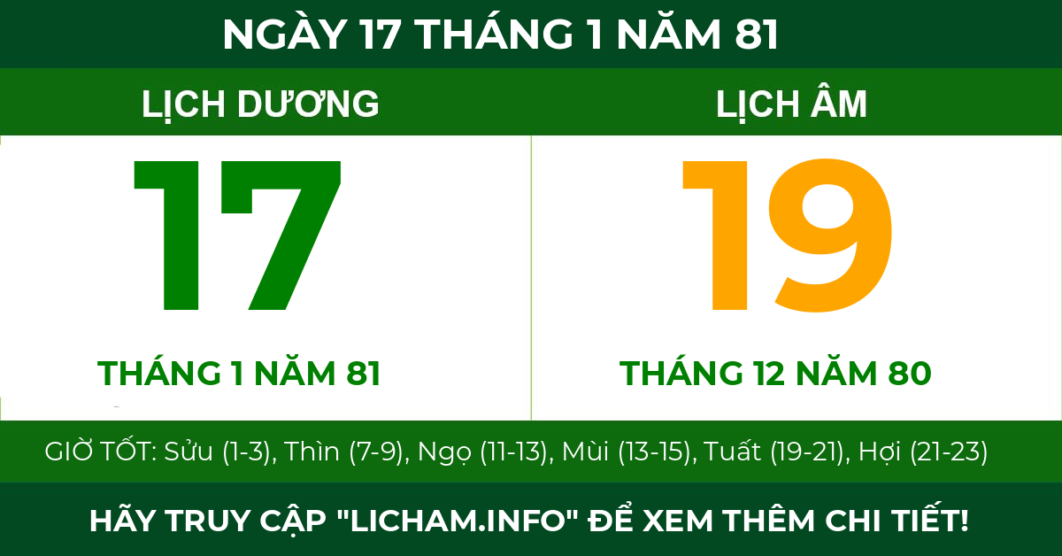 lịch âm ngày 17 tháng 1 năm 81