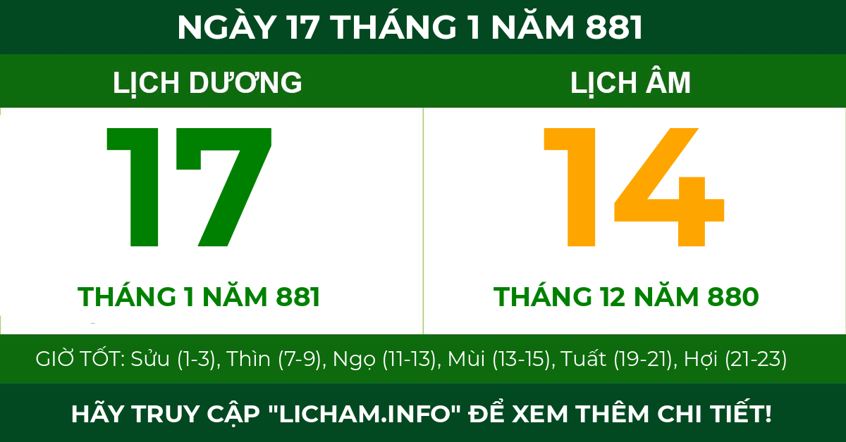 lịch âm ngày 17 tháng 1 năm 881
