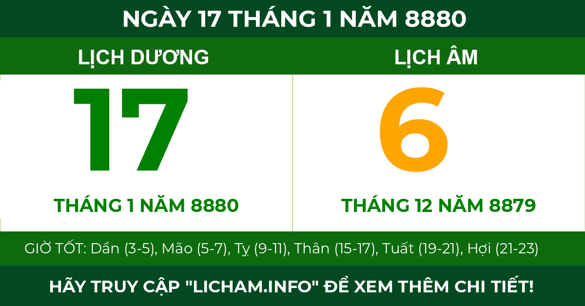 lịch âm ngày 17 tháng 1 năm 8880