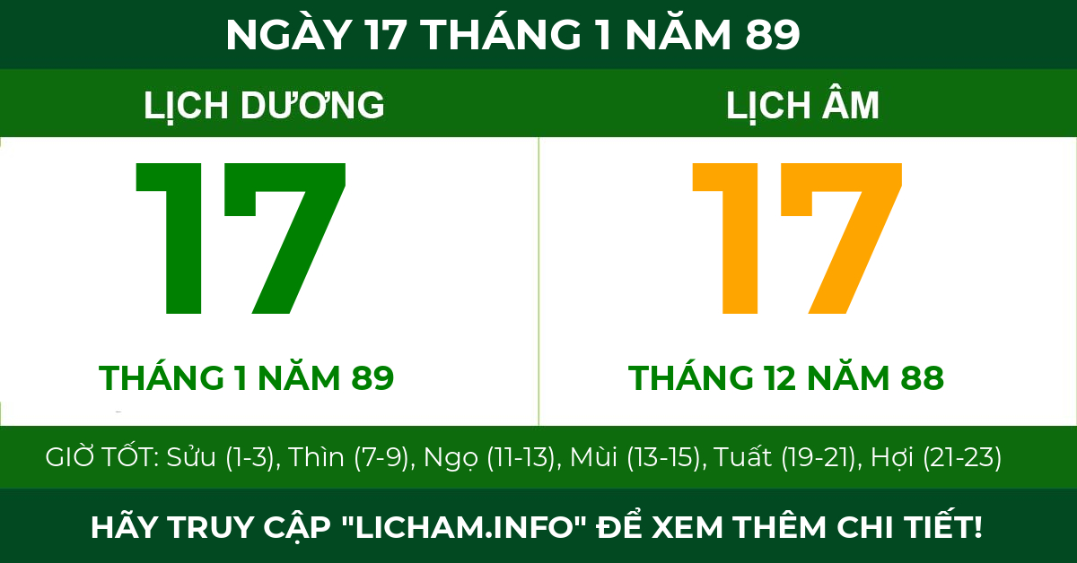 lịch âm ngày 17 tháng 1 năm 89