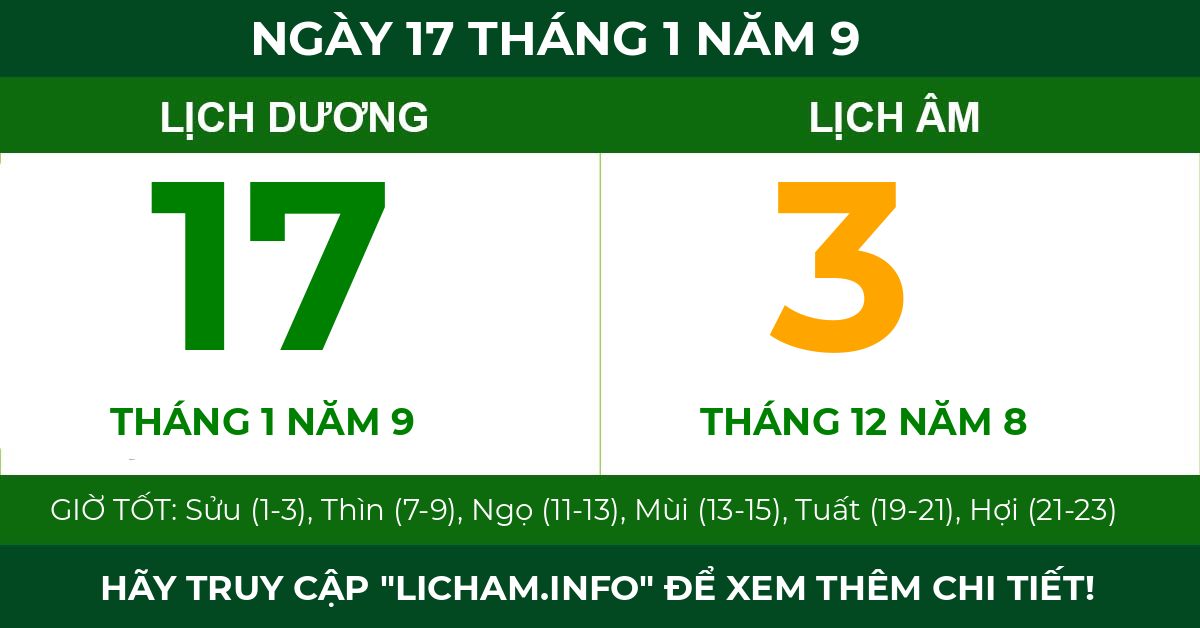 lịch âm ngày 17 tháng 1 năm 9