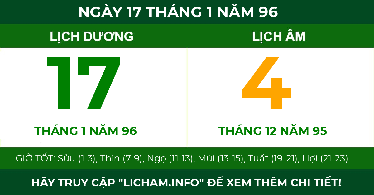 lịch âm ngày 17 tháng 1 năm 96