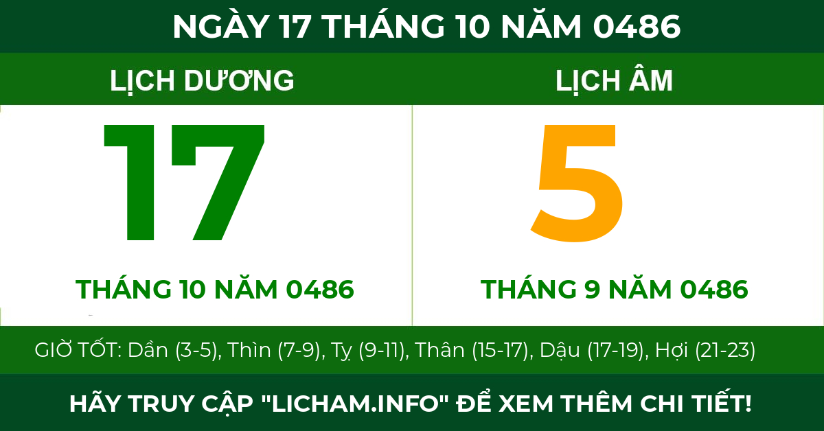 lịch âm ngày 17 tháng 10 năm 0486