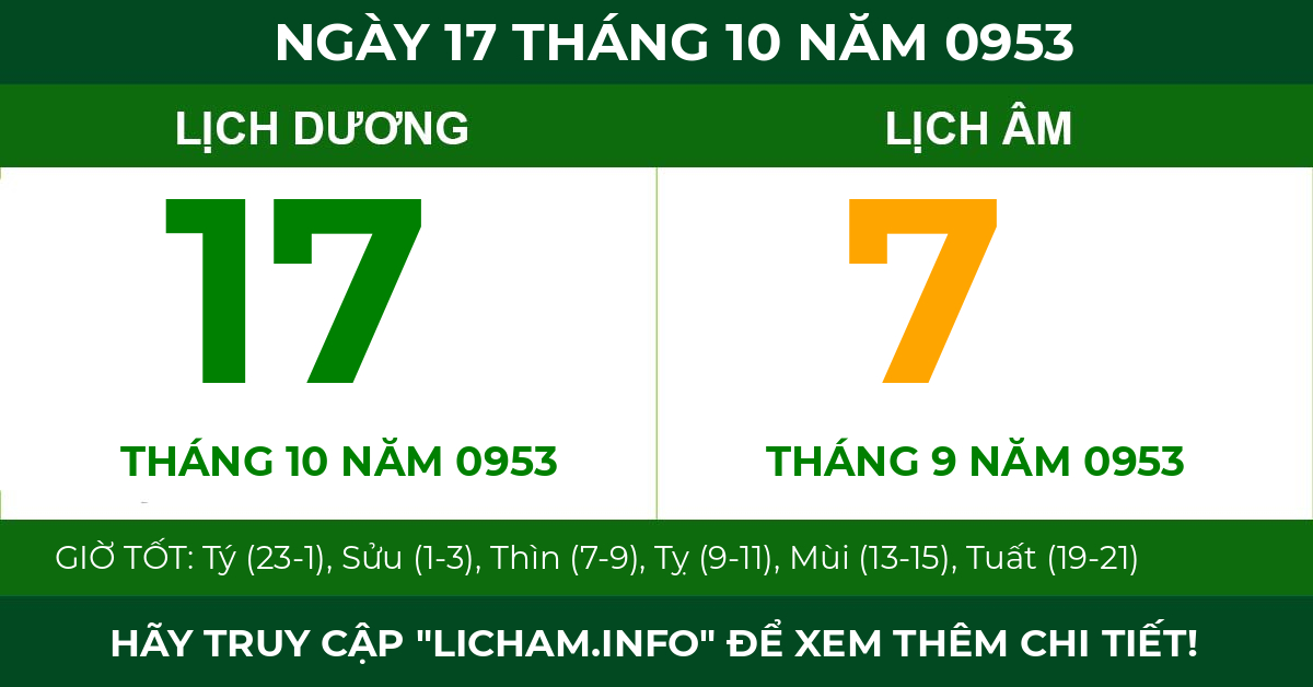 lịch âm ngày 17 tháng 10 năm 0953