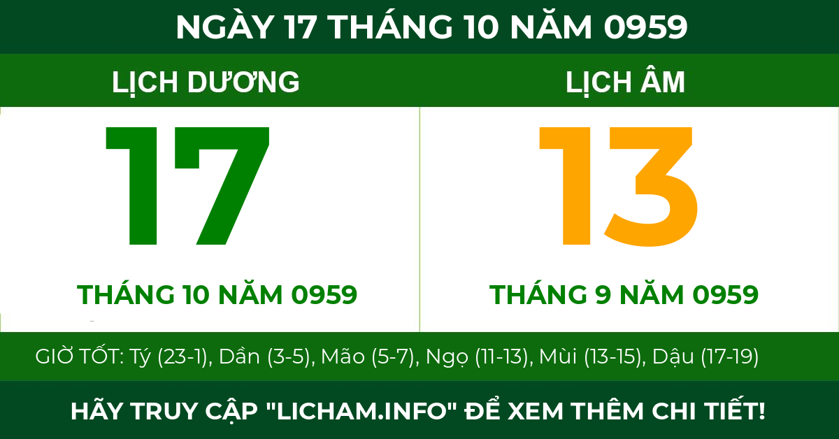 lịch âm ngày 17 tháng 10 năm 0959