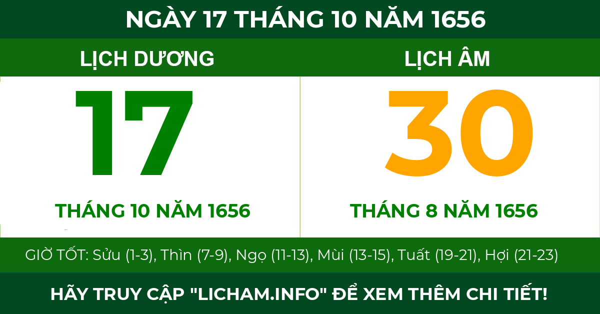 lịch âm ngày 17 tháng 10 năm 1656