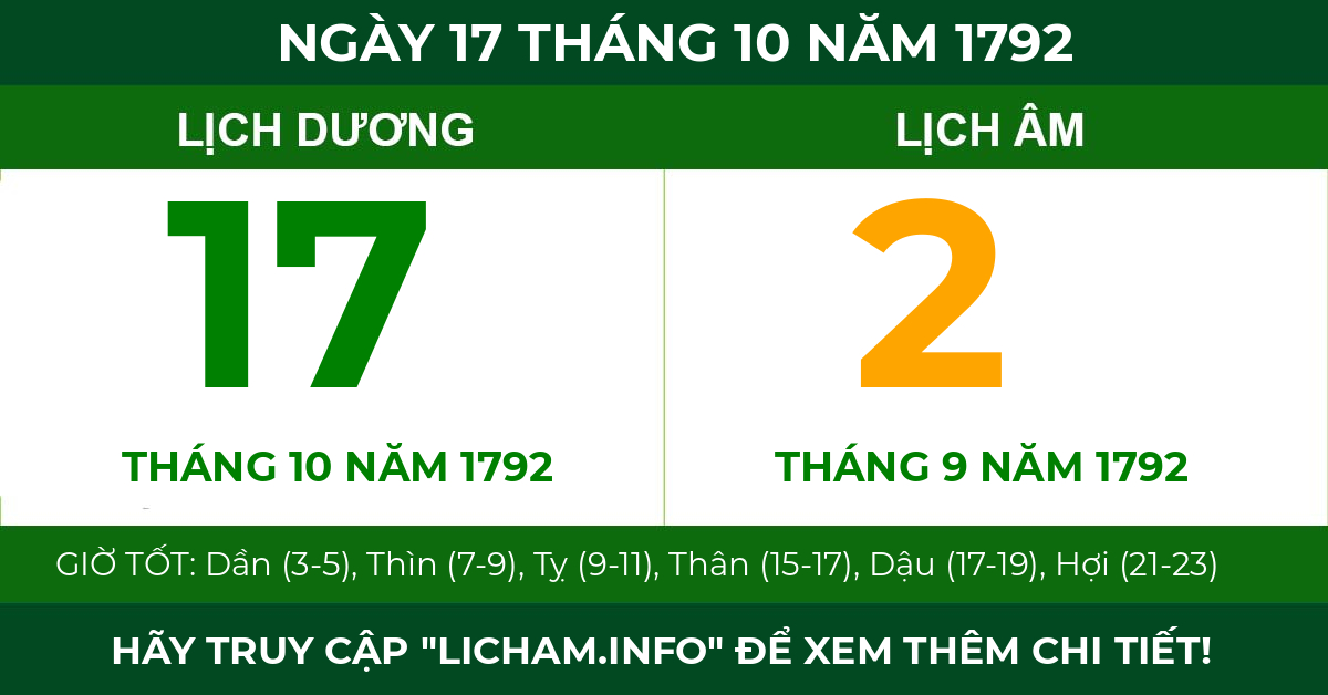 lịch âm ngày 17 tháng 10 năm 1792