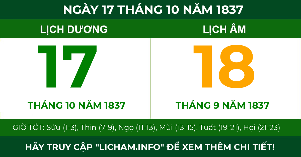 lịch âm ngày 17 tháng 10 năm 1837