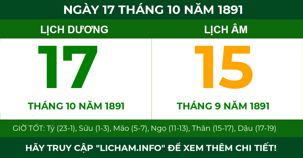 lịch âm ngày 17 tháng 10 năm 1891