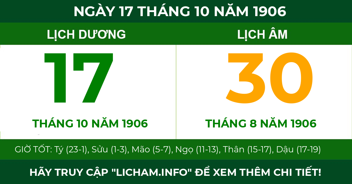 lịch âm ngày 17 tháng 10 năm 1906