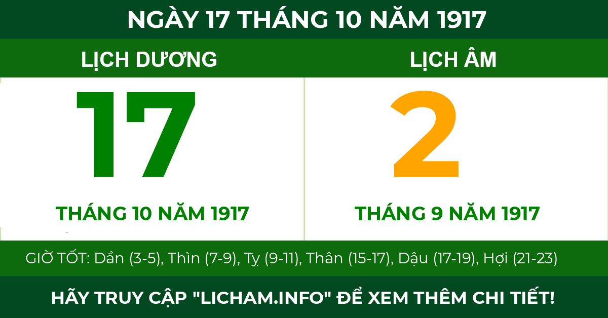 lịch âm ngày 17 tháng 10 năm 1917