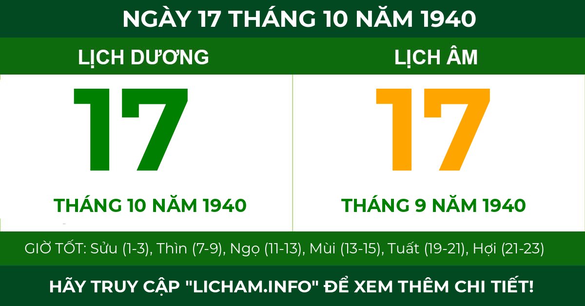 lịch âm ngày 17 tháng 10 năm 1940