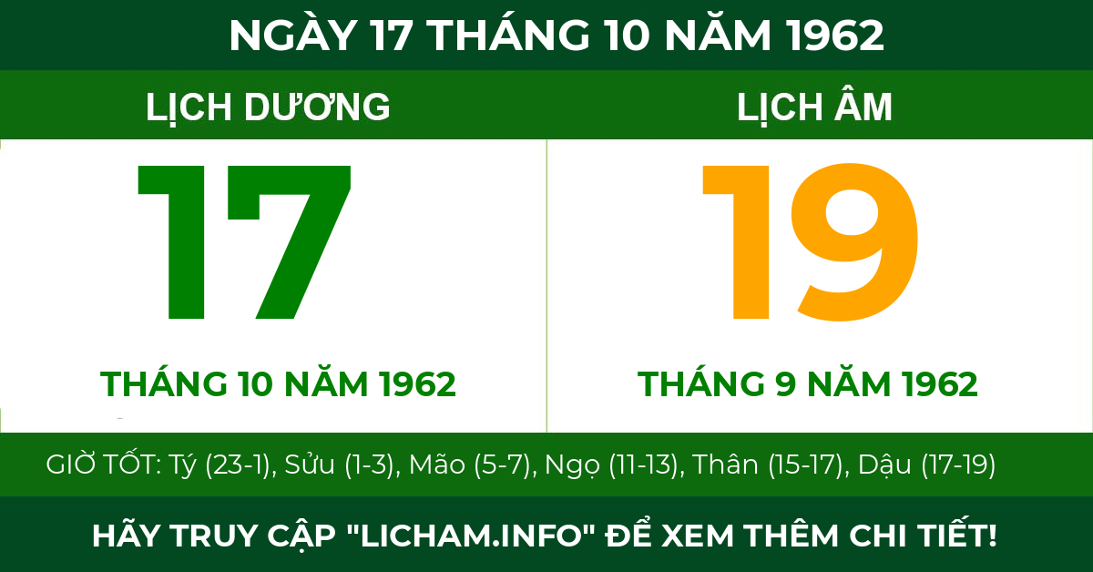 lịch âm ngày 17 tháng 10 năm 1962