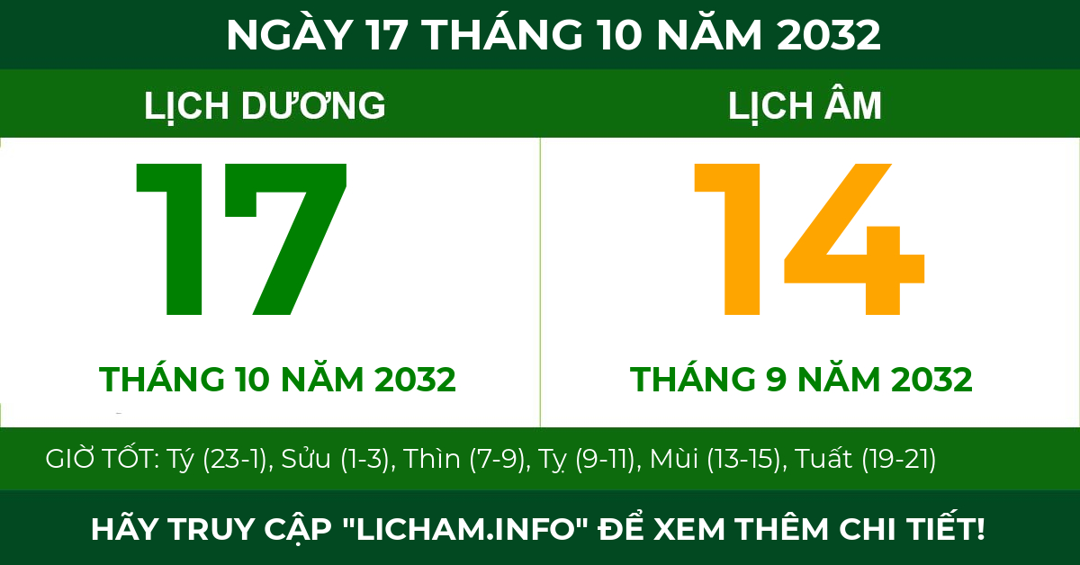 lịch âm ngày 17 tháng 10 năm 2032