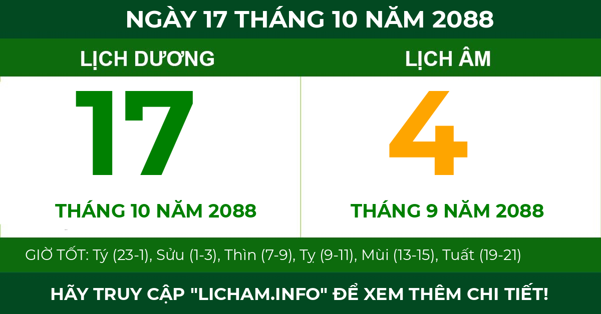 lịch âm ngày 17 tháng 10 năm 2088