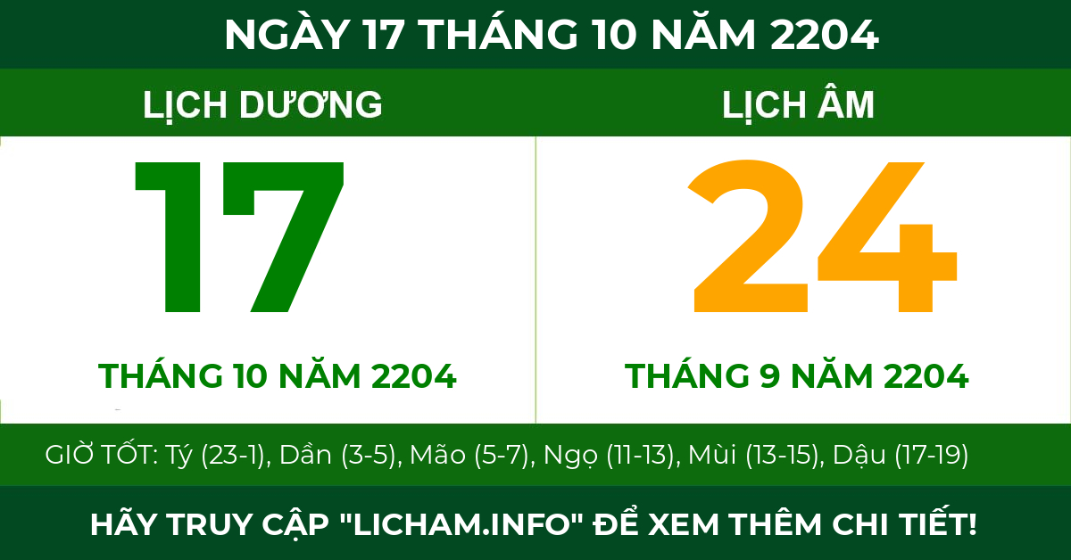 lịch âm ngày 17 tháng 10 năm 2204