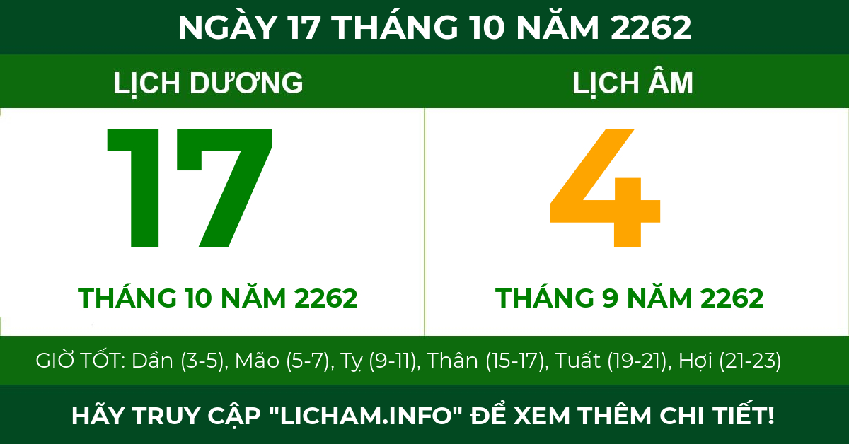 lịch âm ngày 17 tháng 10 năm 2262