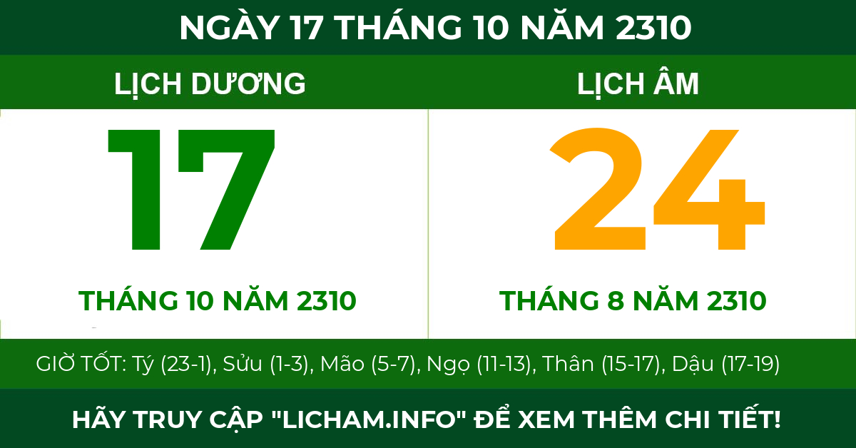 lịch âm ngày 17 tháng 10 năm 2310