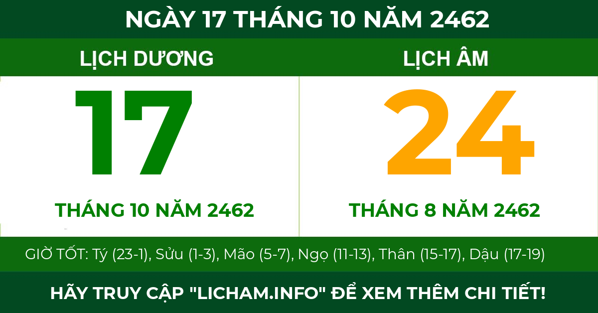 lịch âm ngày 17 tháng 10 năm 2462