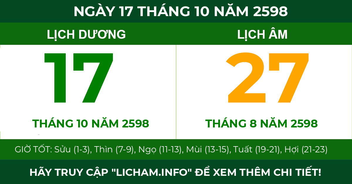 lịch âm ngày 17 tháng 10 năm 2598