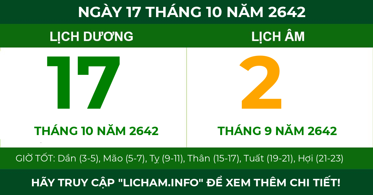 lịch âm ngày 17 tháng 10 năm 2642