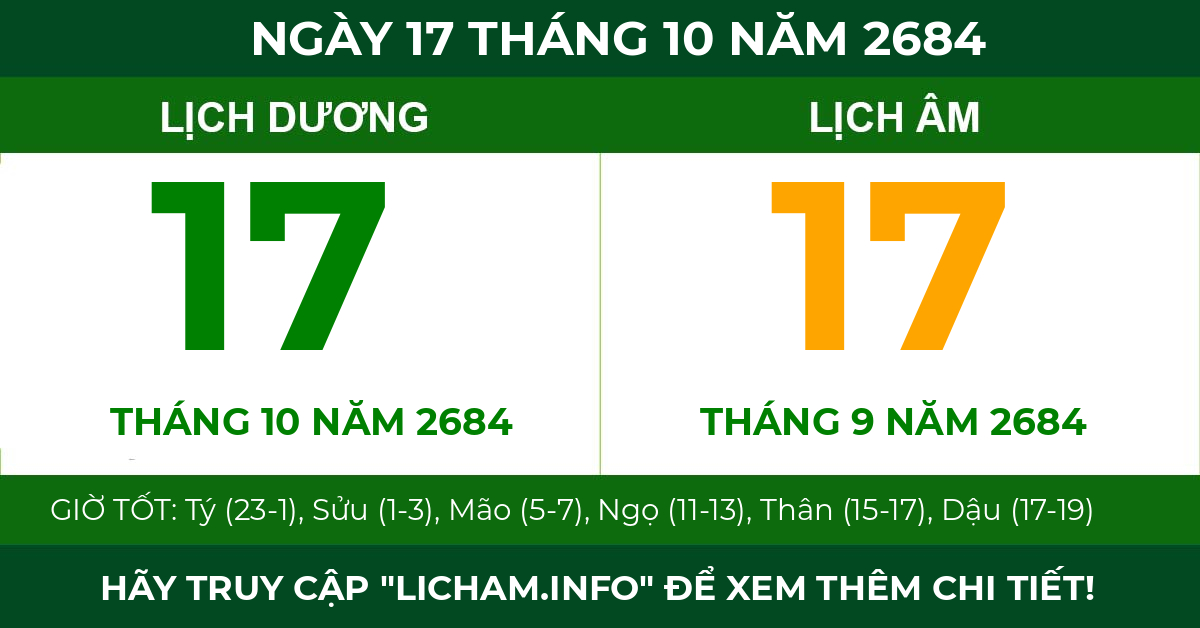 lịch âm ngày 17 tháng 10 năm 2684