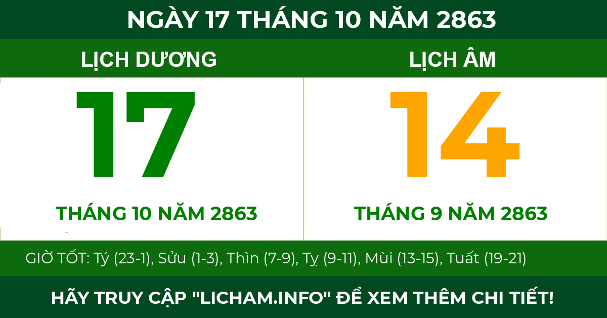 lịch âm ngày 17 tháng 10 năm 2863