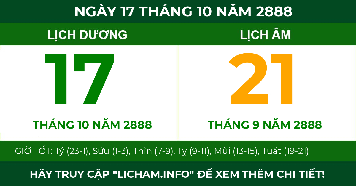 lịch âm ngày 17 tháng 10 năm 2888