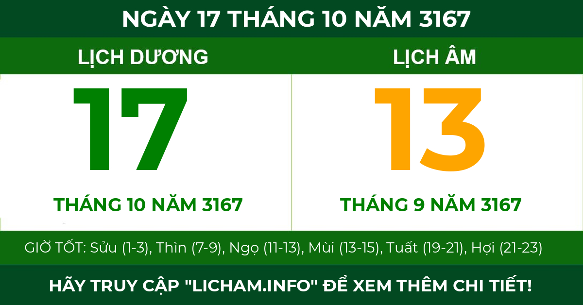 lịch âm ngày 17 tháng 10 năm 3167