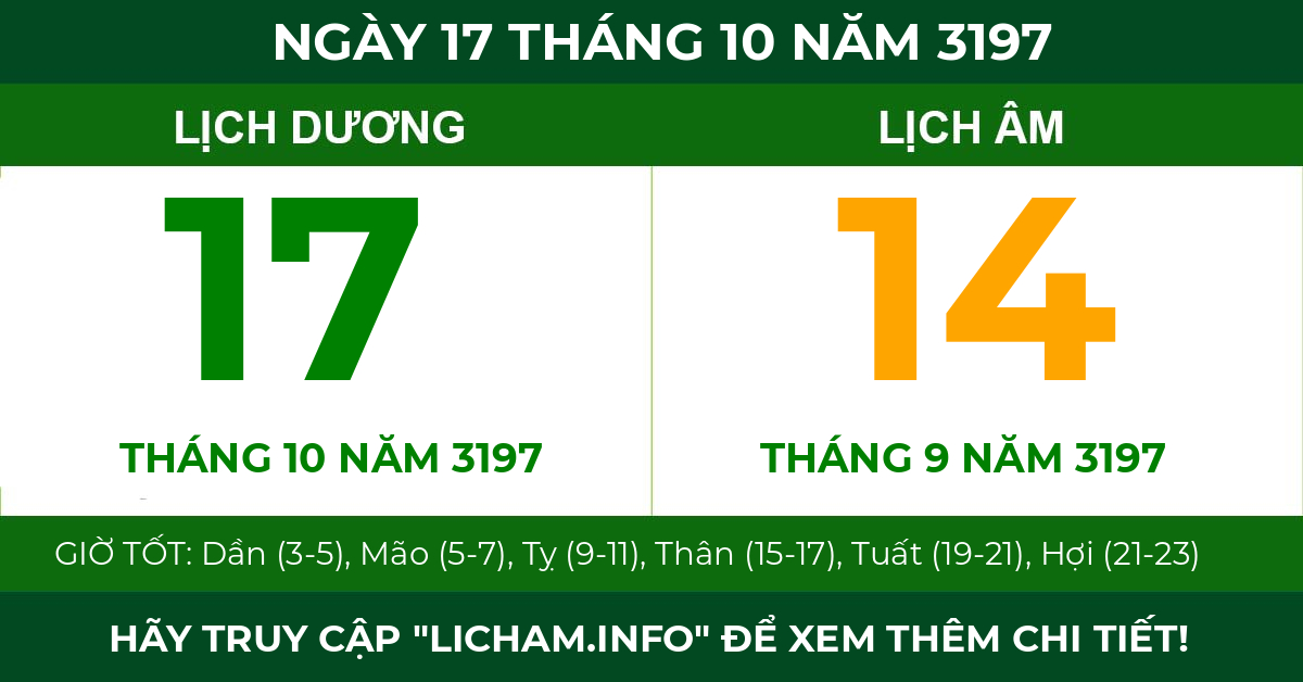 lịch âm ngày 17 tháng 10 năm 3197