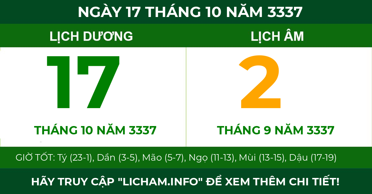 lịch âm ngày 17 tháng 10 năm 3337