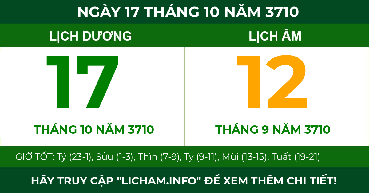 lịch âm ngày 17 tháng 10 năm 3710
