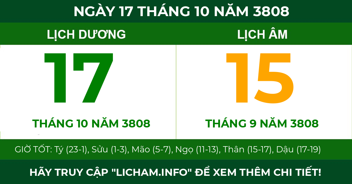 lịch âm ngày 17 tháng 10 năm 3808