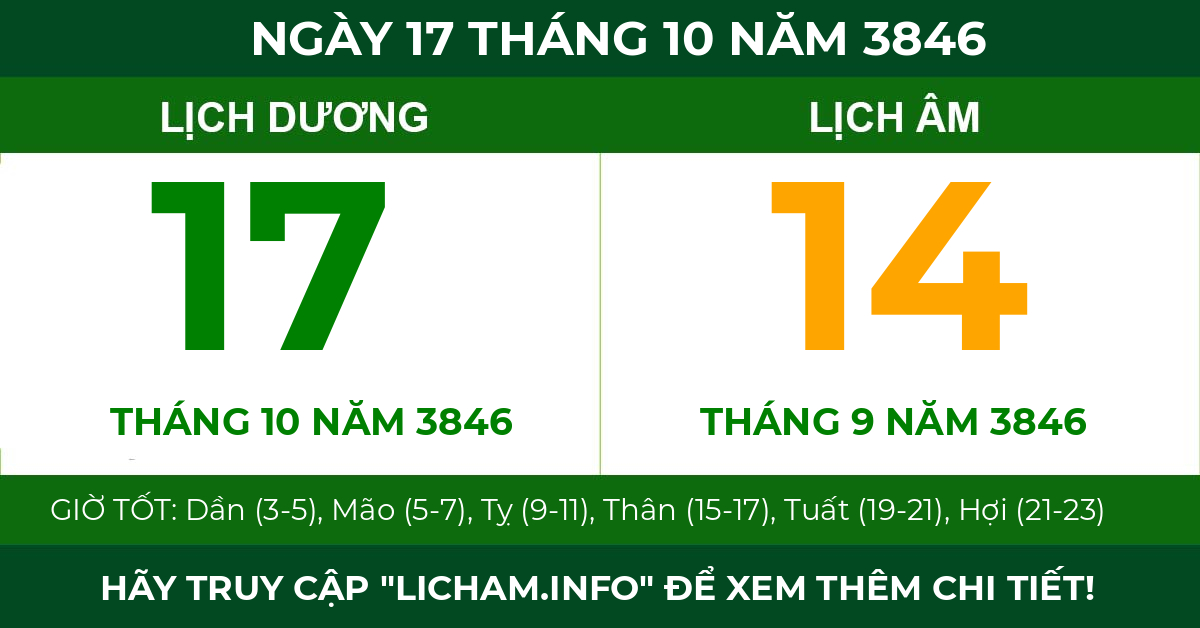 lịch âm ngày 17 tháng 10 năm 3846