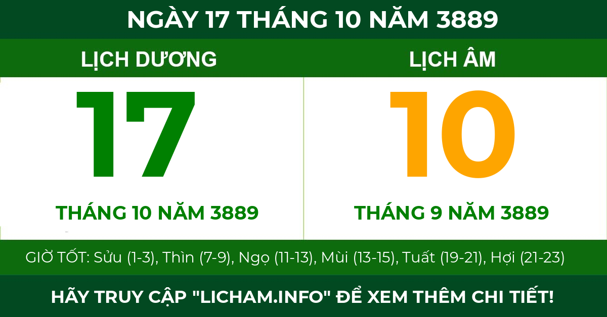 lịch âm ngày 17 tháng 10 năm 3889