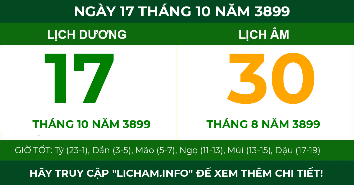 lịch âm ngày 17 tháng 10 năm 3899