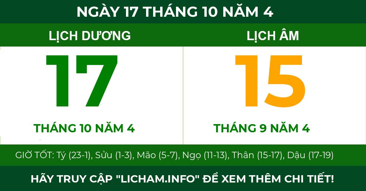 lịch âm ngày 17 tháng 10 năm 4