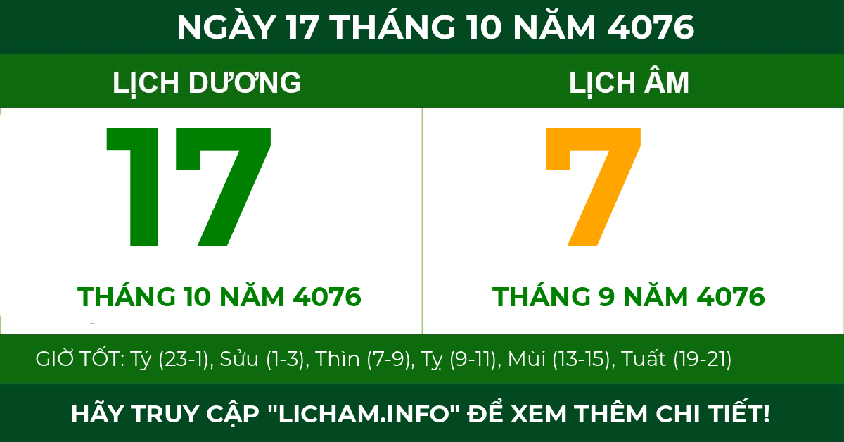 lịch âm ngày 17 tháng 10 năm 4076