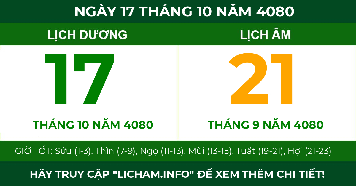lịch âm ngày 17 tháng 10 năm 4080