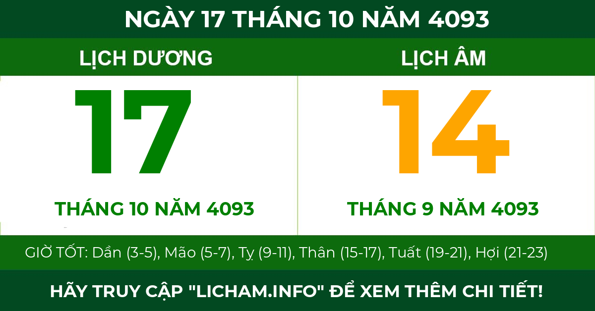 lịch âm ngày 17 tháng 10 năm 4093