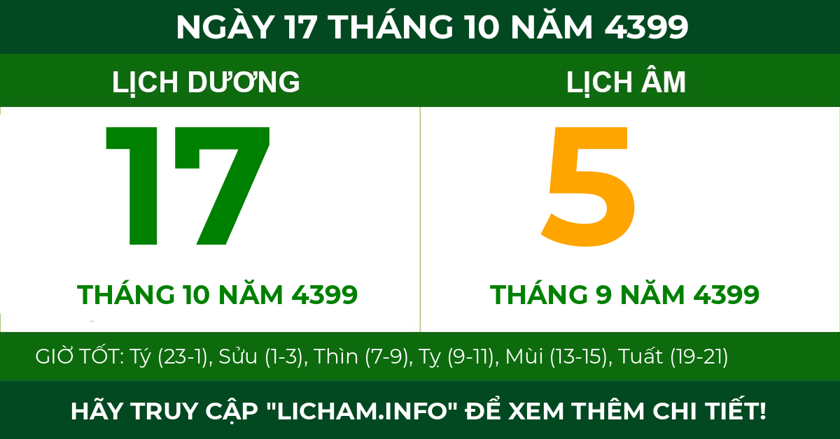 lịch âm ngày 17 tháng 10 năm 4399