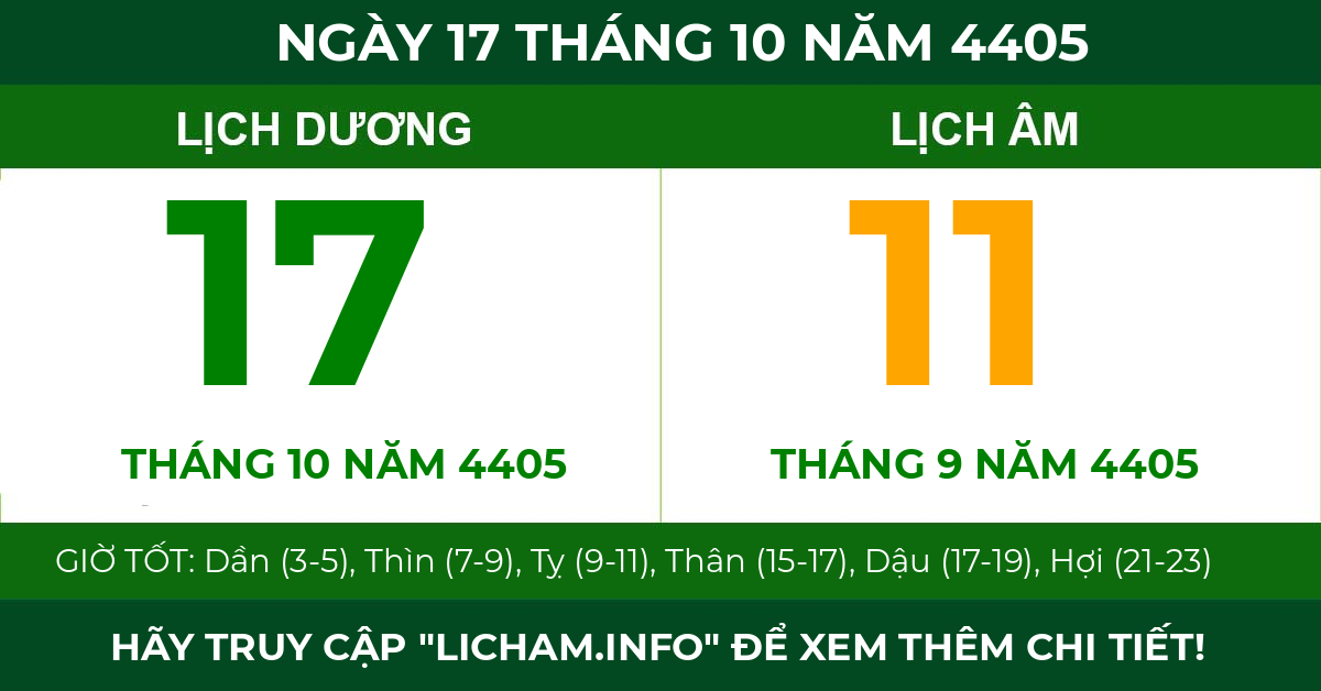 lịch âm ngày 17 tháng 10 năm 4405
