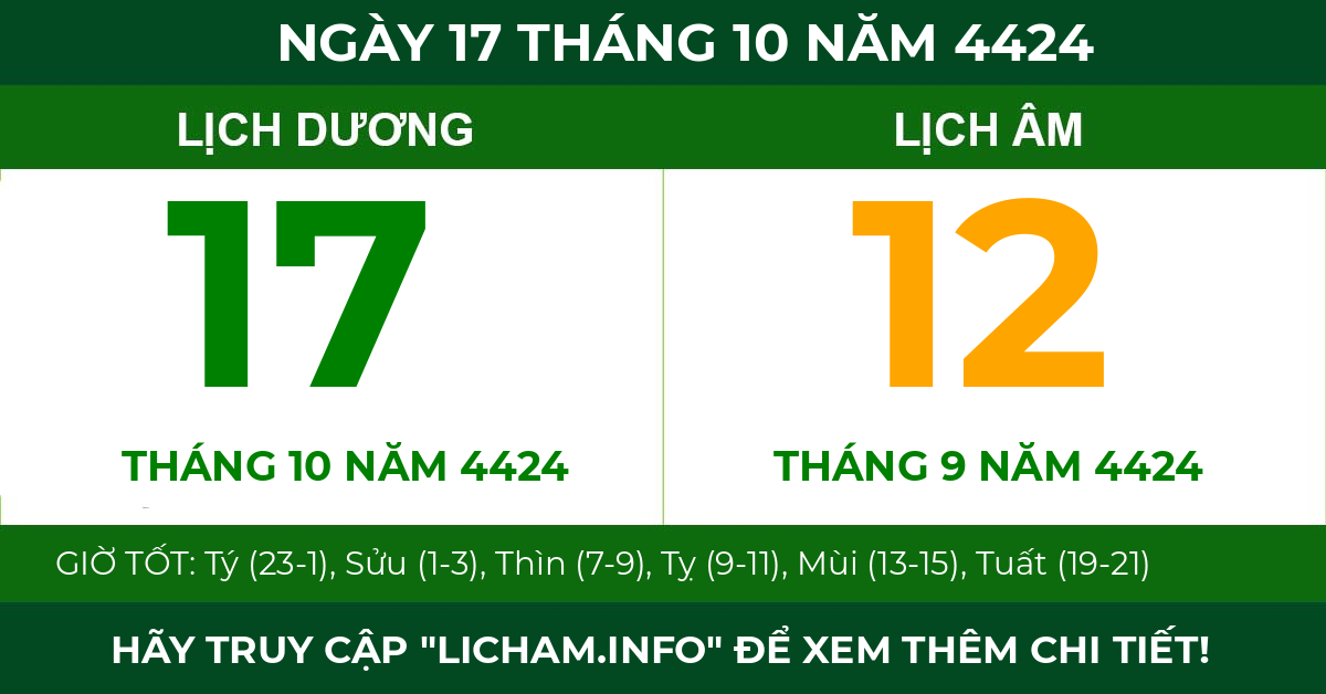 lịch âm ngày 17 tháng 10 năm 4424