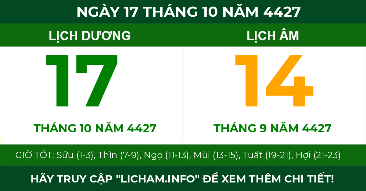 lịch âm ngày 17 tháng 10 năm 4427