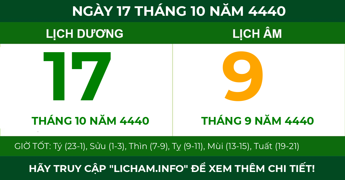 lịch âm ngày 17 tháng 10 năm 4440